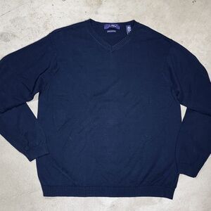 John Ashford Men's V-Neck Pima Cotton Navy Sweater Large